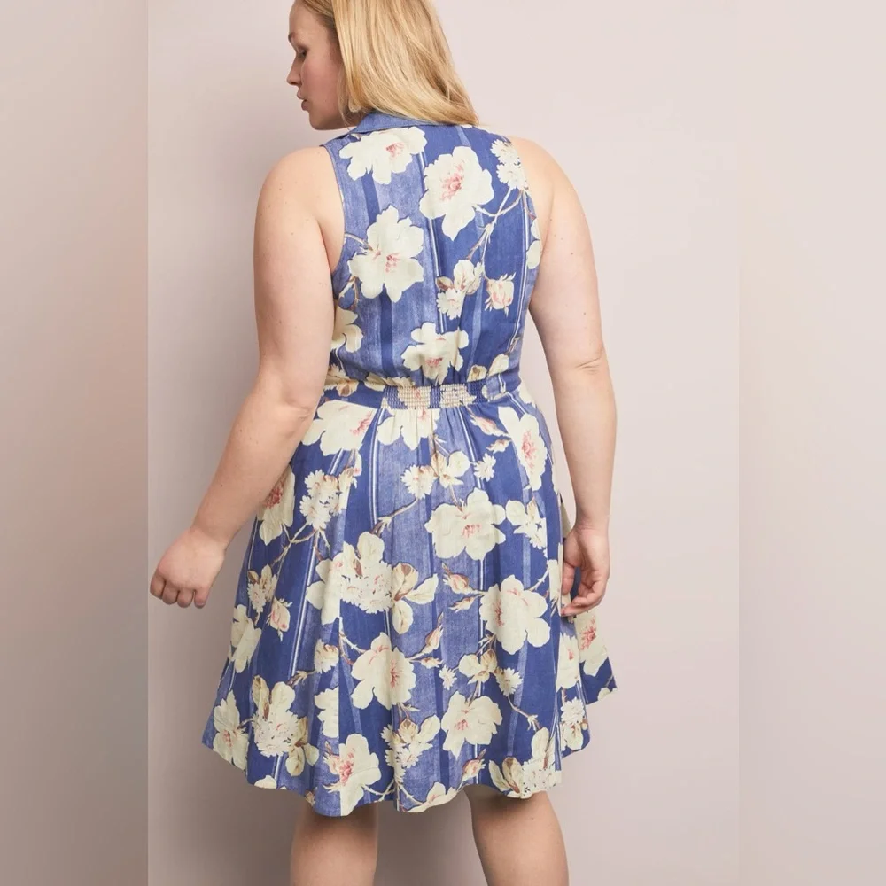 by Anthropologie Camellia Collared Dress in Blue Motif size 6 - Picture 6 of 12